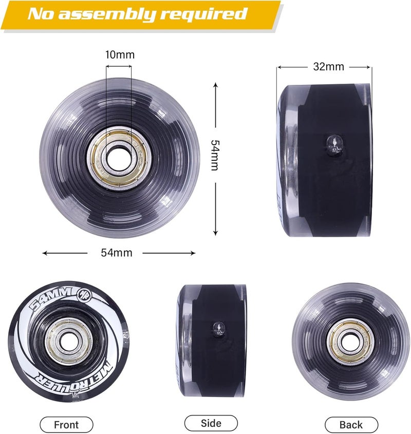 METROLLER 8 Pack 54mm x 32mm Roller Skate Wheels with Bearing ABEC-7 Installed, Indoor Outdoor light up wheels for roller skates Durable Wear-Resistant PU 82A Wheels Roller Skate Accessories without tool - Image 2